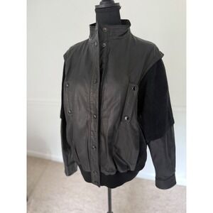 Vintage Leather Bomber Jacket Panelled Two‎ Tone Black Men size M Korea Winlit